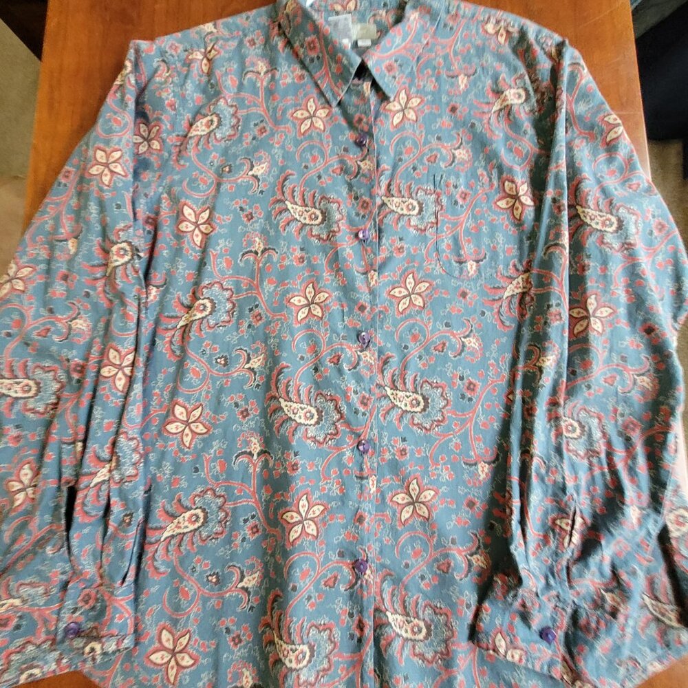 Paisley Blue Red Tan Button Shirt Territory Ahead Womens Size XL - Picture 8 of 11